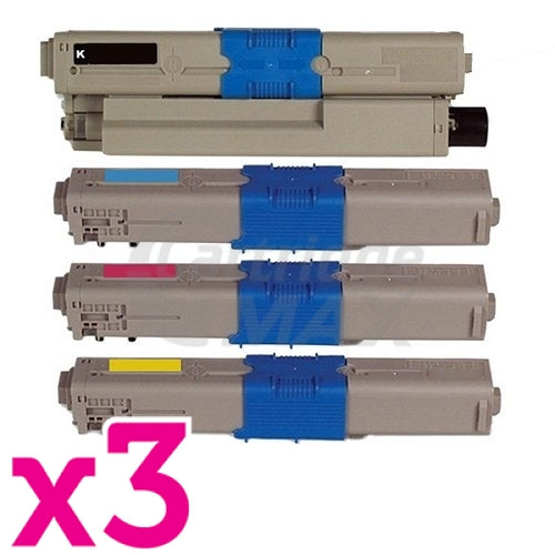 3 Sets of 4 Pack OKI C532DN / MC573DN Generic Toner Combo (46490612-46490609) [3BK,3C,3M,3Y]