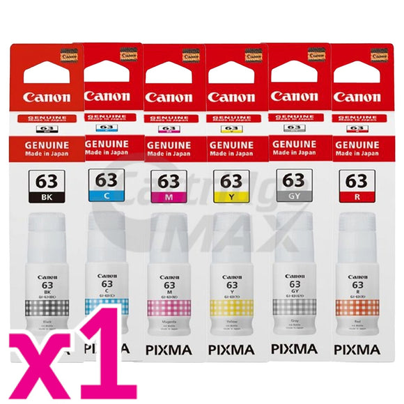 6-Pack Original Canon GI63 Ink Bottle [1BK,1C,1M,1Y,1GY,1R]