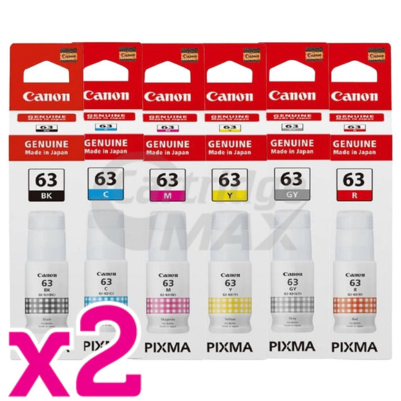 12-Pack Original Canon GI63 Ink Bottle [2BK,2C,2M,2Y,2GY,2R]