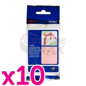 10 x Brother TZe-RE34 Original 12mm Gold Text on Pink Ribbon Tape - 4 metres