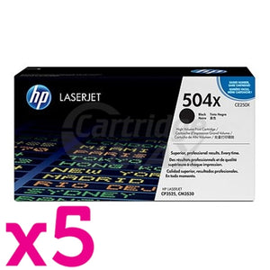 5 x HP CE250X (504X) Original Black Toner Cartridge - 10,500 Pages