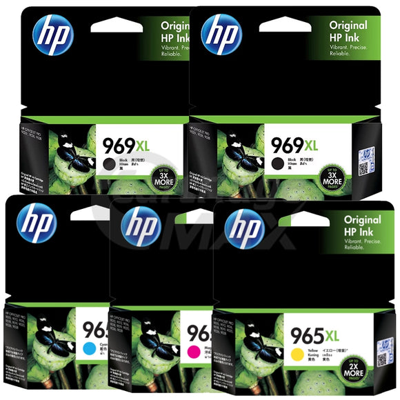 5 Pack HP 969XL BK & 965XL CMY Original High Yield Inkjet Cartridge Combo 3JA81AA - 3JA85AA [2BK,1C,1M,1Y]