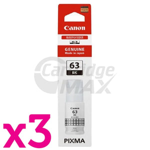 3 x Original Canon GI63BK Black Ink Bottle