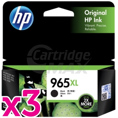 3 x HP 965XL Original Black High Yield Inkjet Cartridge 3JA84AA - 2,000 Pages