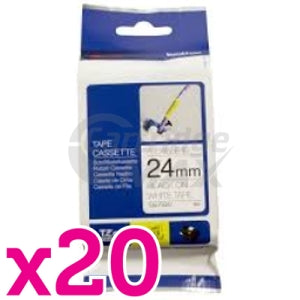 20 x Brother TZe-FX251 Original 24mm Black Text on White Flexible ID Laminated Tape - 8 metres