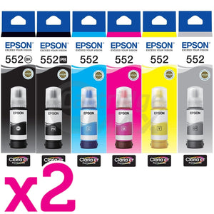 12-Pack Original Epson T552 Claria EcoTank Ink Bottle Combo [2BK,2PBK,2C,2M,2Y,2GY]