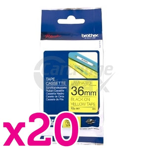 20 x Brother TZe-S661 Original 36mm Black Text on Yellow Strong Adhesive Laminated Tape - 8 metres