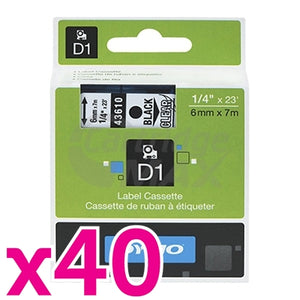 40 x Dymo SD43610 / S0720770 Original 6mm Black Text on Clear Label Cassette - 7 meters