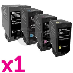 4 Pack Lexmark Original CS725 High Yield Return Program Toner Cartridge - BK 20,000 pages & CMY 12,000 pages [1BK,1C,1M,1Y]