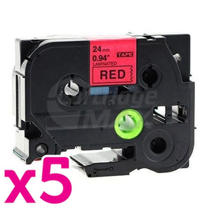 5 x Brother TZe-451 Generic 24mm Black Text on Red Laminated Tape - 8 meters