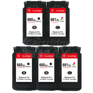 5-Pack Canon PG-660XL CL-661XL Generic High Yield Ink Cartridges Combo [3Black + 2Colour]