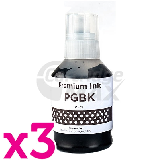 3 x Generic Canon GI61PGBK Black Ink Bottle 170ML