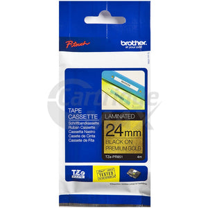 Brother TZe-PR851 Original 24mm Black Text on Premium Gold Laminated Tape - 4 metres