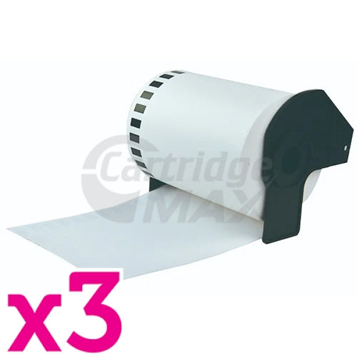 3 x Brother DK-22246 Generic Black Text on White Continuous Paper Label Roll 103mm x 30.48m