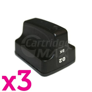 3 x HP 02 Generic Black Inkjet Cartridge C8721WA