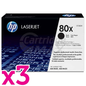 3 x HP CF280X (80X) Original Black Toner Cartridge - 6,900 Pages