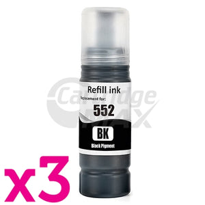 3 x Generic Epson T552 EcoTank Black Ink Bottle C13T06V192