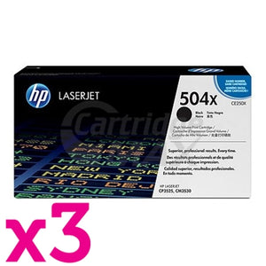 3 x HP CE250X (504X) Original Black Toner Cartridge - 10,500 Pages