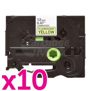 10 x Brother TZe-C31 Generic 12mm Black Text on Yellow Fluorescent Laminated Tape - 5 meters