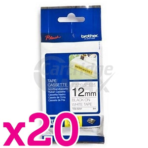 20 x Brother TZe-S231 Original 12mm Black Text on White Strong Adhesive Laminated Tape - 8 metres