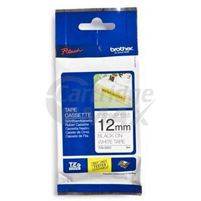 Brother TZe-S231 Original 12mm Black Text on White Strong Adhesive Laminated Tape - 8 metres