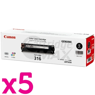 5 x Canon LBP 5050N (CART-316BK) Original Black Toner Cartridge - 2,300 Pages