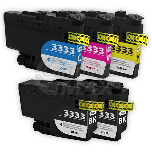 5 Pack Brother LC-3333 Generic High Yield Ink Cartridge Combo [2BK, 1C, 1M, 1Y]