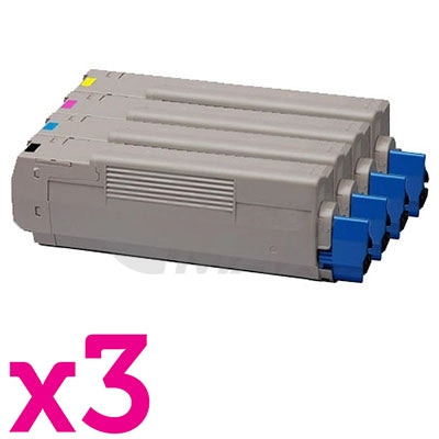 3 Sets of 4 Pack OKI Generic C3300/ C3400/ C3600 Toner Cartridges (43459312-43459355)