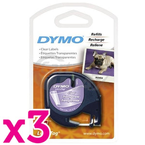 3 x Dymo SD12267 / 16952 Original 12mm x 4m Black On Clear Plastic Tape