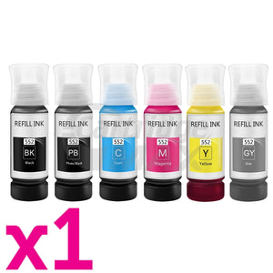 6-Pack Generic Epson T552 EcoTank Ink Bottle Combo [1BK,1PBK,1C,1M,1Y,1GY]