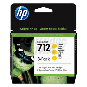 HP 712 Original [Tri Pack] Yellow Inkjet Cartridge 3ED79A 29ml each