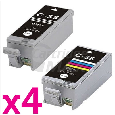 8 Pack Canon PGI-35BK CLI-36C Generic InkJet Cartridges Combo [4BK,4C]