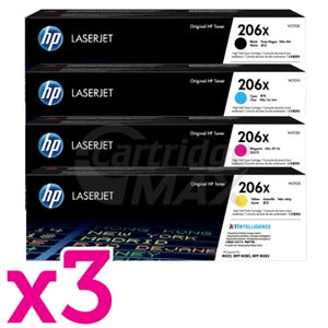 3 Sets of 4 Pack HP 206X W2110X-W2113X Original High Yield Toner Cartridges [3BK,3C,3M,3Y]