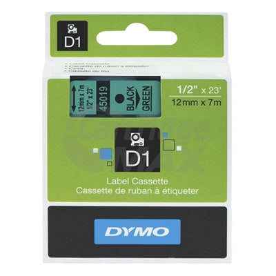 Dymo SD45019 / S0720590 Original 12mm Black Text on Green Label Cassette - 7 meters