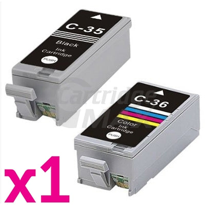 2 Pack Canon PGI-35BK CLI-36C Generic InkJet Cartridges Combo [1BK,1C]