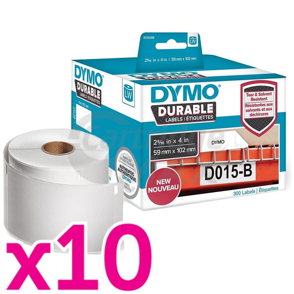 10 x Dymo 1933088 Original Durable Industrial White Label Roll 59mm x 102mm - 300 labels per roll