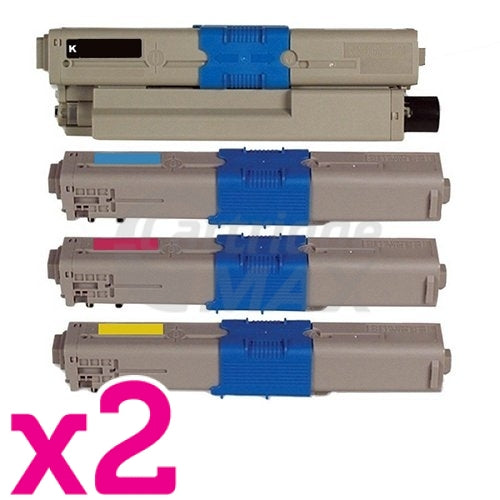 2 Sets of 4 Pack OKI C532DN / MC573DN Generic Toner Combo (46490612-46490609) [2BK,2C,2M,2Y]