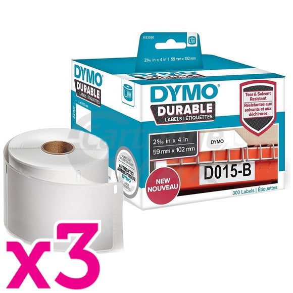 3 x Dymo 1933088 Original Durable Industrial White Label Roll 59mm x 102mm - 300 labels per roll