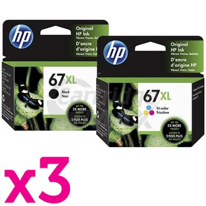 6 Pack HP 67XL Original High Yield Inkjet Cartridges 3YM57AA + 3YM58AA [3BK,3CL]