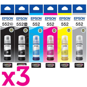 18-Pack Original Epson T552 Claria EcoTank Ink Bottle Combo [3BK,3PBK,3C,3M,3Y,3GY]