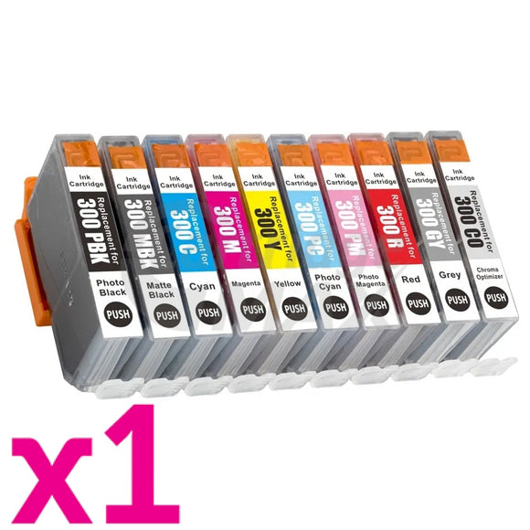 10 Pack Generic Canon PFI-300 Ink Cartridges Combo [1PBK,1MBK,1C,1M,1Y,1GY,1PC,1PM,1R,1CO]