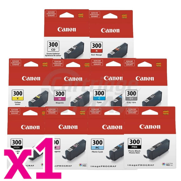 10 Pack Original Canon PFI-300 Ink Cartridges Combo [1PBK,1MBK,1C,1M,1Y,1GY,1PC,1PM,1R,1CO]