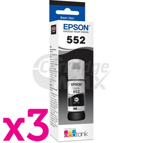 3 x Original Epson T552 Claria EcoTank Black Ink Bottle C13T06V192