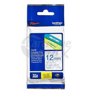 Brother TZe-133 Original 12mm Blue Text on Clear Laminated Tape - 8 meters