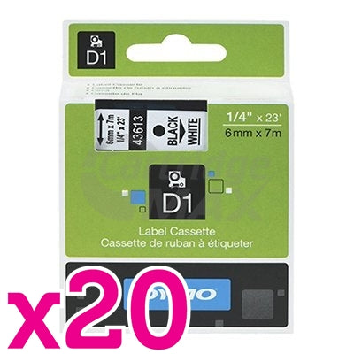 20 x Dymo SD43613 / S0720780 Original 6mm Black Text on White Label Cassette - 7 meters