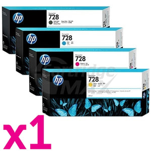 4 Pack HP 728 / 728B Original 300ML Inkjet Cartridges 3WX30A / F9J68A + F9K17A-F9K15A [1MBK,1C,1M,1Y]