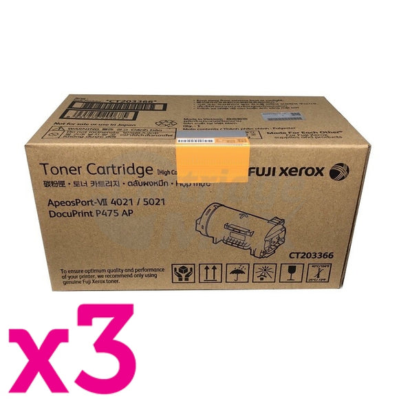 3 x Original Fuji Xerox ApeosPort-VII P5021, DocuPrint P475 AP Black High Yield Toner Cartridge (CT203366)