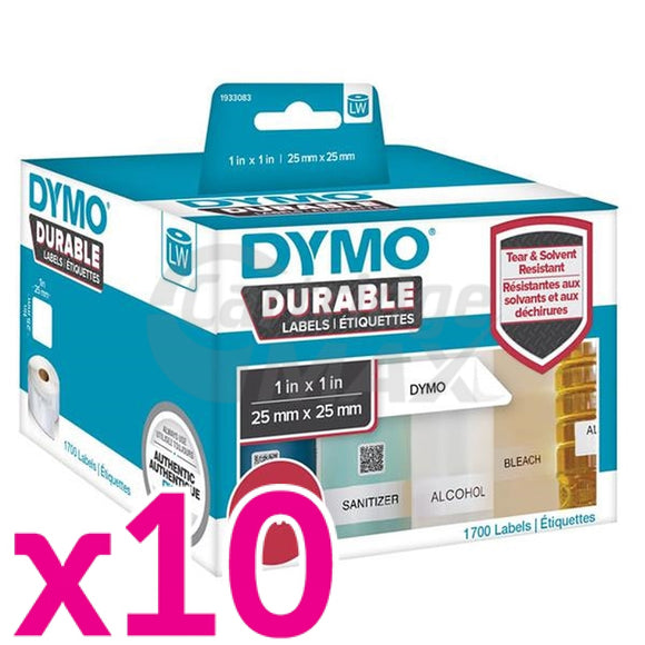 10 x Dymo 1933083 Original Durable Industrial White Label Roll 25mm x 25mm - 1700 labels per pack