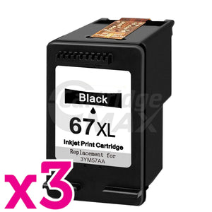 3 x HP 67XL Generic Black High Yield Inkjet Cartridge 3YM57AA - 240 Pages