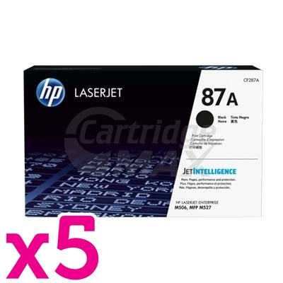 5 x HP CF287A (87A) Original Black Toner Cartridge - 9,000 Pages